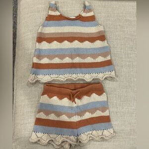 Little Co. Striped Knit Kids Matching Set - Orange, Blue, Cream, Tan